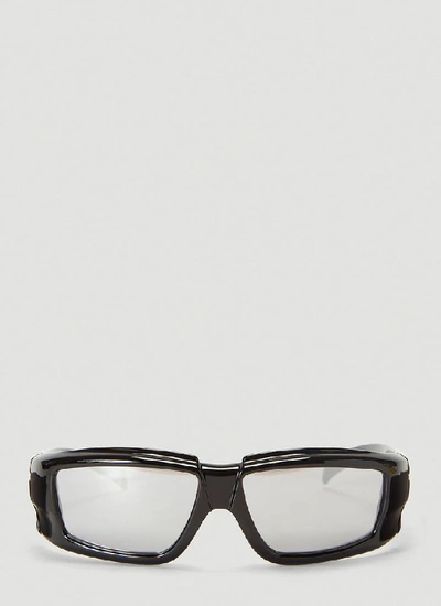Shop Rick Owens Mirrored Rectangular Sunglasses In Black
