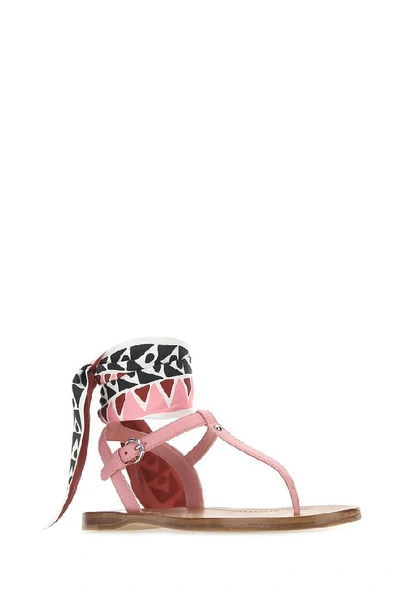 Shop Prada Scarf Detail Thong Sandals In Pink