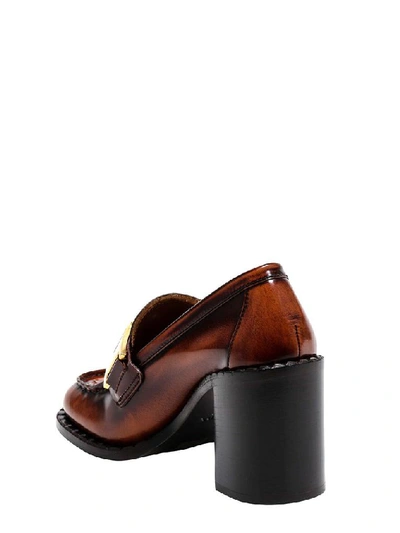Shop Prada Chain Detail Loafers In Brown