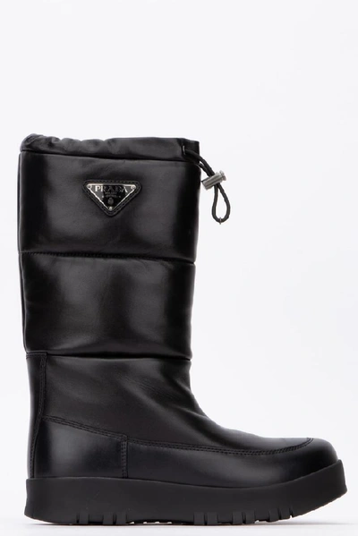 Shop Prada Quilted Moon Boots In Black