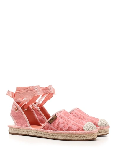 Shop Fendi Roma Ribbon Lace Up Espadrilles In Pink