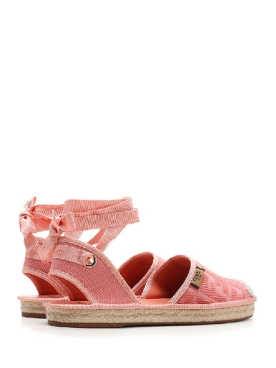 Shop Fendi Roma Ribbon Lace Up Espadrilles In Pink