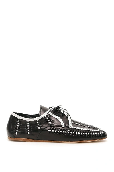 Shop Prada Contrasting Braided Moccasins In Black