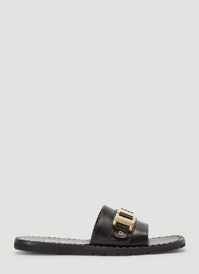 Shop Prada Metal Detail Sandals In Black