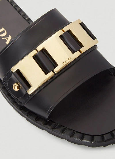 Shop Prada Metal Detail Sandals In Black