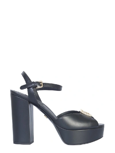 Shop Dolce & Gabbana Monogram Plaque Platform Sandals In Black