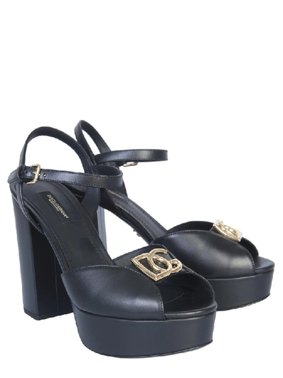 Shop Dolce & Gabbana Monogram Plaque Platform Sandals In Black