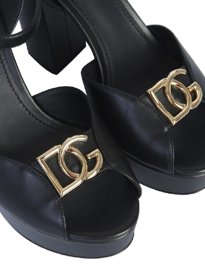 Shop Dolce & Gabbana Monogram Plaque Platform Sandals In Black