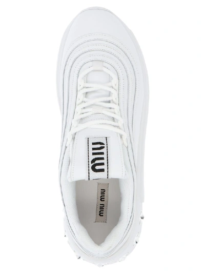 Shop Miu Miu Embellished Crystal Sneakers In White