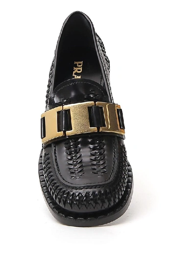 Shop Prada Braided Loafers In Black
