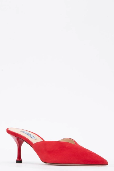 Shop Prada Pointed Toe Mules In Red