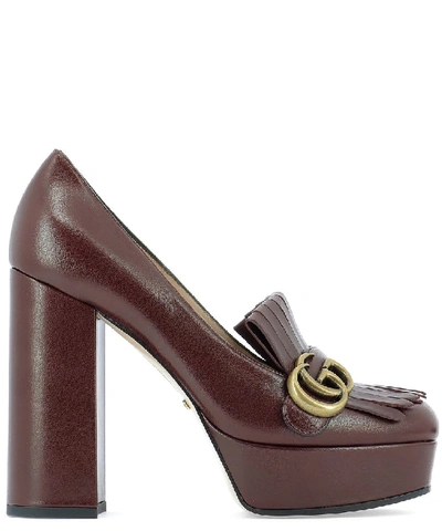 Shop Gucci Gg Kiltie Platform Pumps In Brown