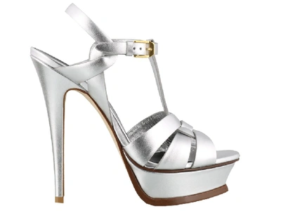 Shop Saint Laurent Tribute Platform Sandals In Silver
