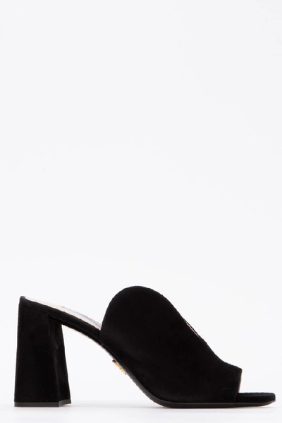 Shop Prada Block Heel Mules In Black