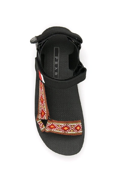 Shop Prada Embroidered Straps Sandals In Black