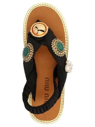 Shop Miu Miu Embellished Jewellery Thong Sandals In Black