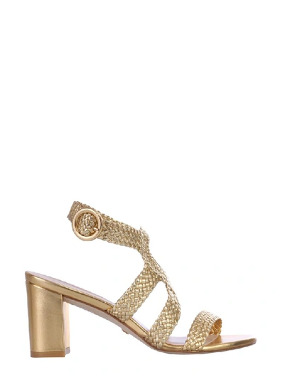 Shop Stuart Weitzman Vicky 75 Woven Sandals In Gold