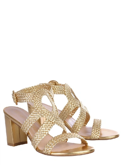 Shop Stuart Weitzman Vicky 75 Woven Sandals In Gold