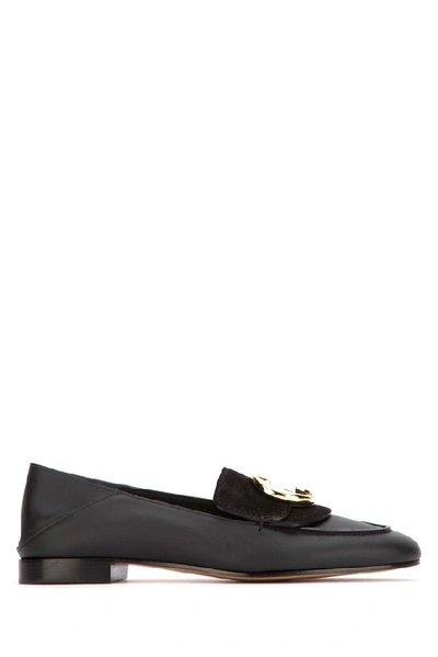 Shop Chloé C Buckle Loafers In Black