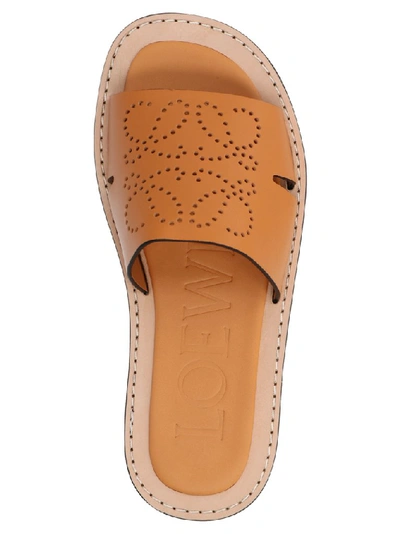 Shop Loewe Perforated Anagram Sandals In Brown