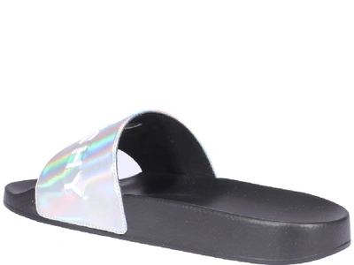 Shop Givenchy Logo Slide Flat Sandals In Silver