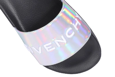 Shop Givenchy Logo Slide Flat Sandals In Silver