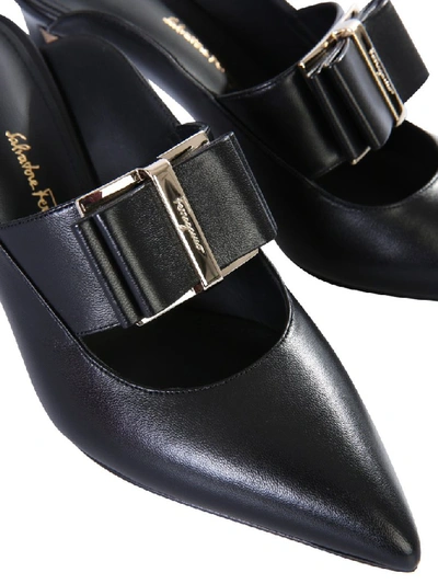 Shop Ferragamo Salvatore  Double Bow Mules In Black