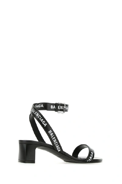 Balenciaga Round 40mm Logo Leather Ankle-wrap Sandals In Black | ModeSens