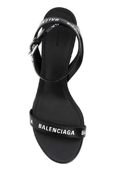 Shop Balenciaga Logo Printed Strap Sandals In Black