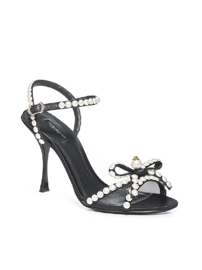 Shop Dolce & Gabbana Pearl Heel Sandals In Black