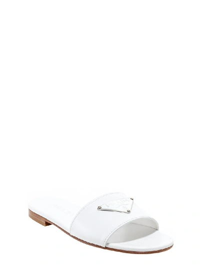 Shop Prada Logo Plaque Slides In White