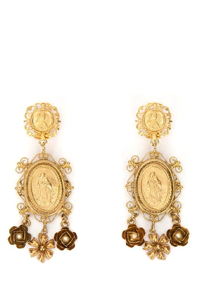 Shop Dolce & Gabbana Madonna Embellished Earrings In Gold