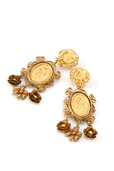 Shop Dolce & Gabbana Madonna Embellished Earrings In Gold