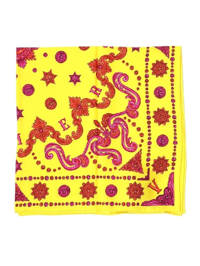 Shop Versace Printed Scarf In Yellow