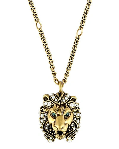 Shop Gucci Lion Head Pendant Necklace In Multi