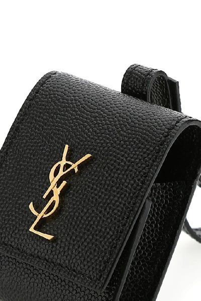 Shop Saint Laurent Logo Monogram Airpods Case In Black