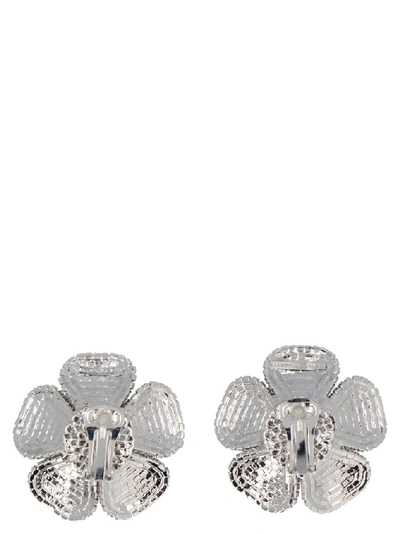 Shop Alessandra Rich Flowers Earrings In Silver