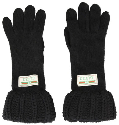 Shop Gucci Logo Knit Gloves In Black