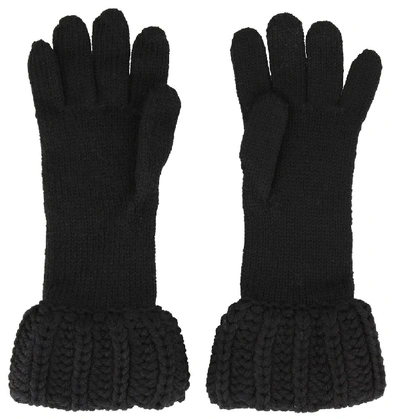 Shop Gucci Logo Knit Gloves In Black