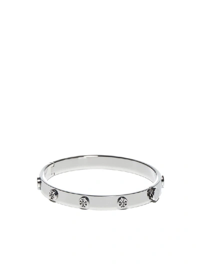 Shop Tory Burch Logo Stud Bracelet In Silver