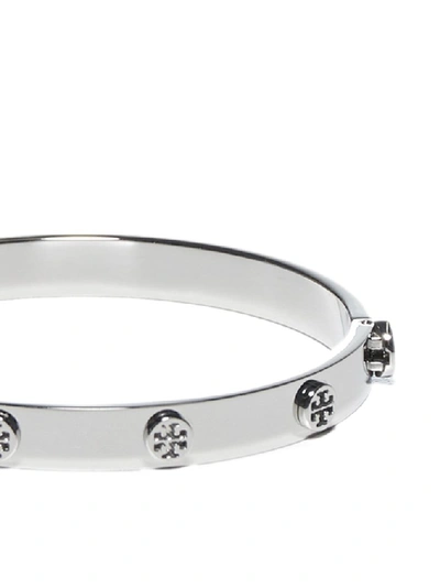 Shop Tory Burch Logo Stud Bracelet In Silver