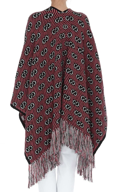 Shop Gucci Gg Stripe Fringed Jacquard Poncho In Multi