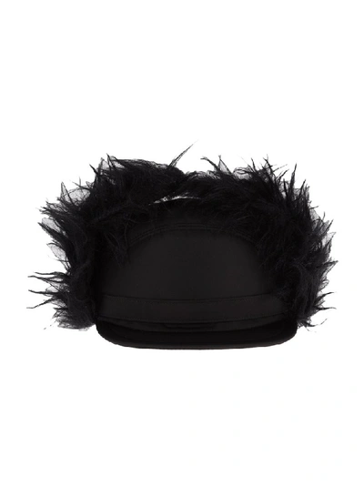 Shop Prada Fur Trim Flap Cap In Black