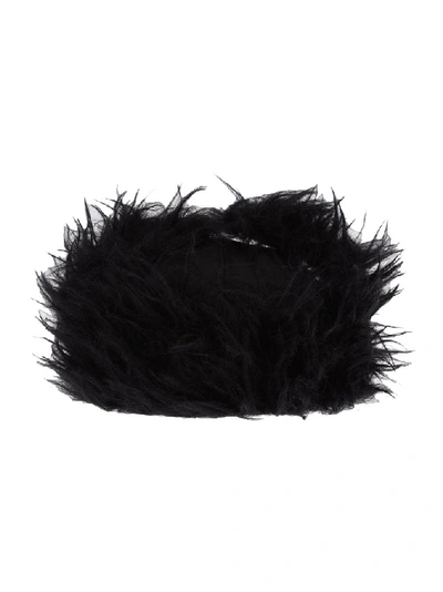 Shop Prada Fur Trim Flap Cap In Black