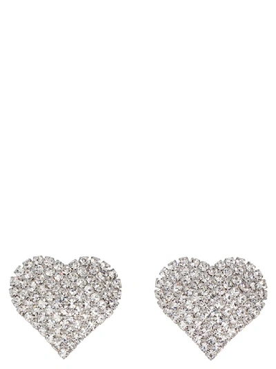 Shop Alessandra Rich Heart Embellished Earrings In Silver