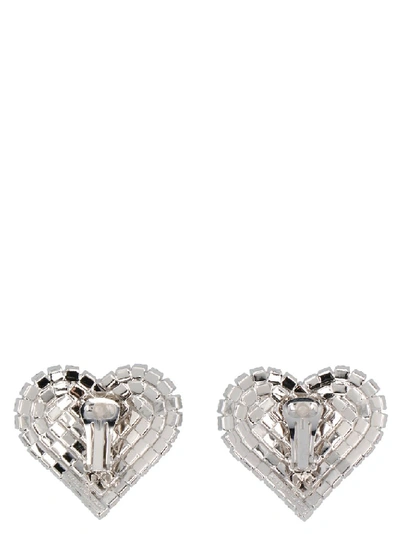Shop Alessandra Rich Heart Embellished Earrings In Silver
