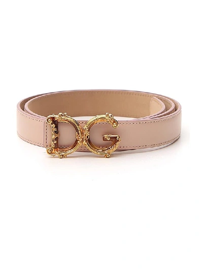 Shop Dolce & Gabbana Baroque Logo Buckle Belt In Pink