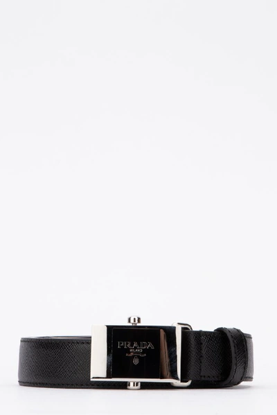 Shop Prada Logo Clasp Belt In Black