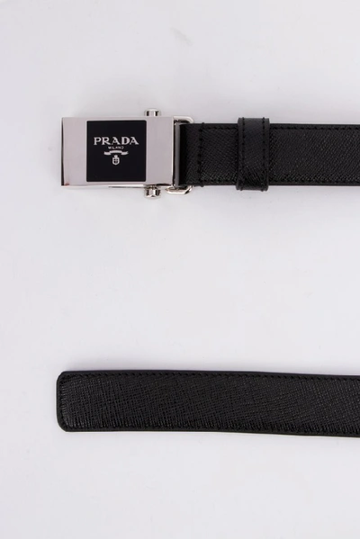 Shop Prada Logo Clasp Belt In Black