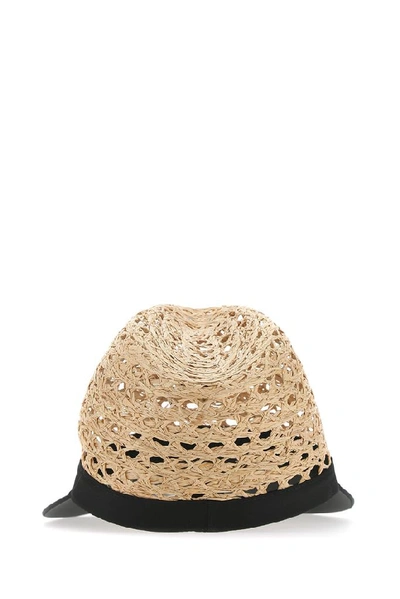 Shop Prada Logo Plaque Wicker Hat In Multi